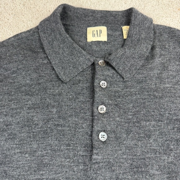 Vintage GAP Merino Wool Knit Polo Sweater Gray Long Sleeve Collared Shirt Mens L - Picture 3 of 6